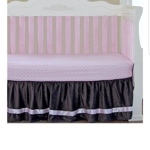 Girls Minky Crib Skirt Dust Ruffle brown  pink